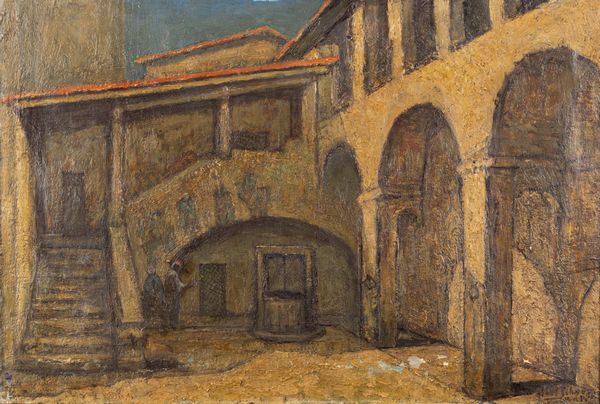 Hendrika van der Pek : San Gimignano, il cortile del Palazzo Comunale  - Asta Opere da una dimora sul lago di Como e da altre collezioni lombarde - Associazione Nazionale - Case d'Asta italiane