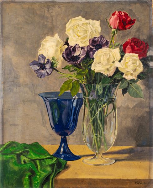 Fritz Reichel (Scuola europea del XIX secolo) : Vaso di rose e anemoni  - Asta Opere da una dimora sul lago di Como e da altre collezioni lombarde - Associazione Nazionale - Case d'Asta italiane