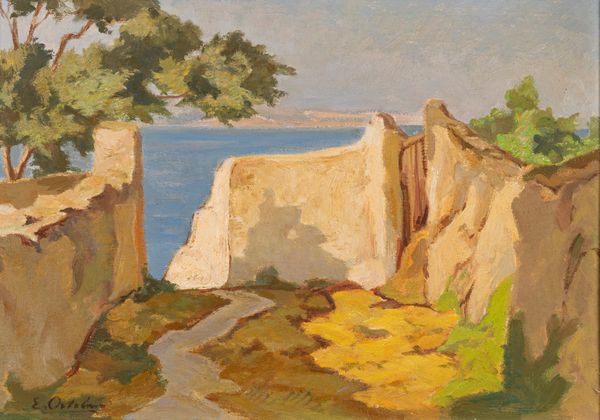 Enrico Ortolani : Sentiero assolato  - Asta Opere da una dimora sul lago di Como e da altre collezioni lombarde - Associazione Nazionale - Case d'Asta italiane