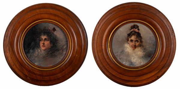 Arturo Stagliano : Coppia di ritratti femminili in tondo  - Asta Opere da una dimora sul lago di Como e da altre collezioni lombarde - Associazione Nazionale - Case d'Asta italiane