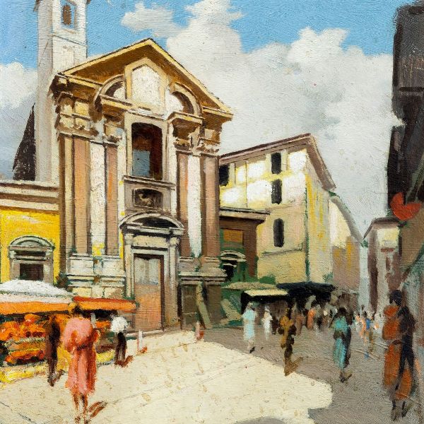 Antonio Moretti : Milano, Chiesa presso Via Tre Alberghi  - Asta Opere da una dimora sul lago di Como e da altre collezioni lombarde - Associazione Nazionale - Case d'Asta italiane