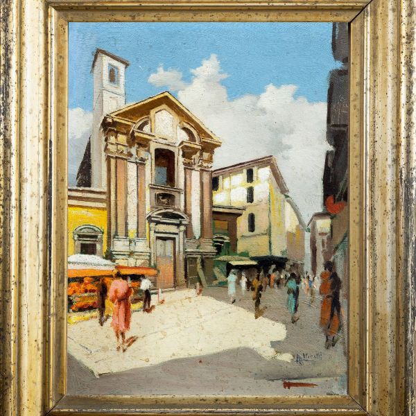 Antonio Moretti : Milano, Chiesa presso Via Tre Alberghi  - Asta Opere da una dimora sul lago di Como e da altre collezioni lombarde - Associazione Nazionale - Case d'Asta italiane