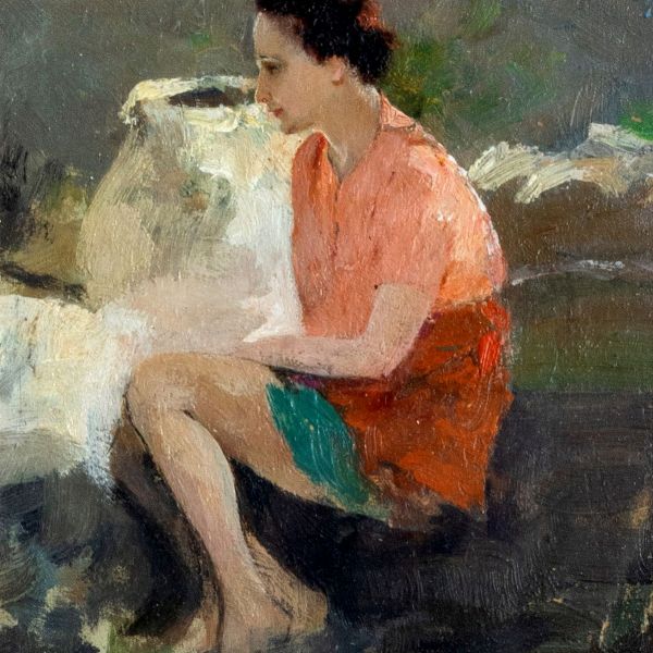 Antonio Moretti : Letizia seduta  - Asta Opere da una dimora sul lago di Como e da altre collezioni lombarde - Associazione Nazionale - Case d'Asta italiane