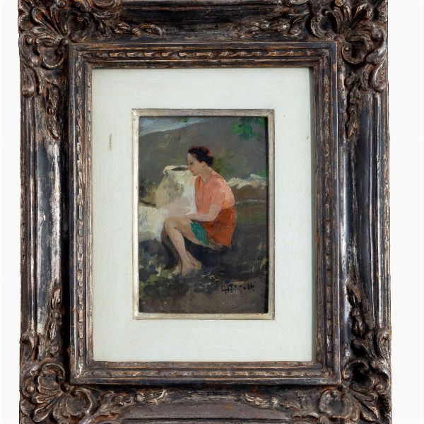 Antonio Moretti : Letizia seduta  - Asta Opere da una dimora sul lago di Como e da altre collezioni lombarde - Associazione Nazionale - Case d'Asta italiane