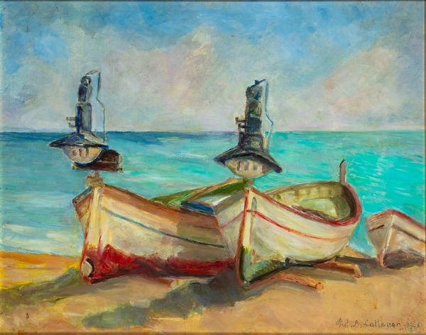 Angelo Cattaneo : Liguria, le lampare  - Asta Opere da una dimora sul lago di Como e da altre collezioni lombarde - Associazione Nazionale - Case d'Asta italiane