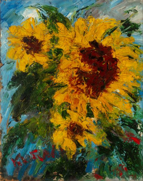 Scuola europea, secolo XX : Girasoli  - Asta Opere da una dimora sul lago di Como e da altre collezioni lombarde - Associazione Nazionale - Case d'Asta italiane