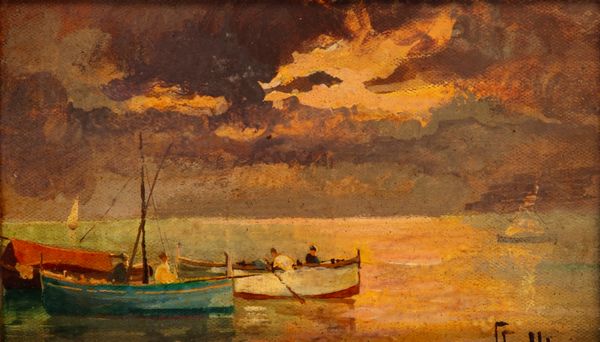 Carlo Follini : Barche al tramonto  - Asta Opere da una dimora sul lago di Como e da altre collezioni lombarde - Associazione Nazionale - Case d'Asta italiane