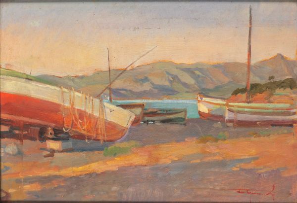 Ledo Gragnoli : Barche sulla riva  - Asta Opere da una dimora sul lago di Como e da altre collezioni lombarde - Associazione Nazionale - Case d'Asta italiane