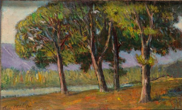 Giovanni Malesci : Paesaggio mugellano con betulle  - Asta Opere da una dimora sul lago di Como e da altre collezioni lombarde - Associazione Nazionale - Case d'Asta italiane