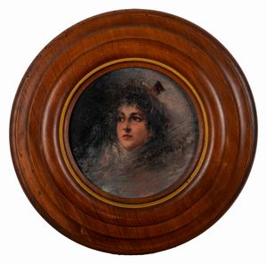 Arturo Stagliano : Coppia di ritratti femminili in tondo  - Asta Opere da una dimora sul lago di Como e da altre collezioni lombarde - Associazione Nazionale - Case d'Asta italiane