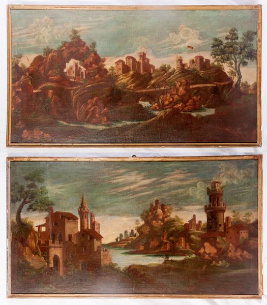 coppia di paesaggi con architetteture  - Asta Smart Auction: arredi, dipinti, sculture, strumenti musicali, ceramiche e altro a prezzi vantaggiosi - Associazione Nazionale - Case d'Asta italiane
