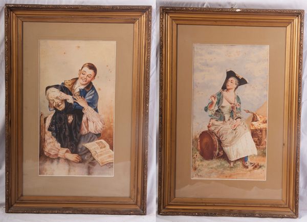 Coppia di acquarelli su carta  - Asta Smart Auction: arredi, dipinti, sculture, strumenti musicali, ceramiche e altro a prezzi vantaggiosi - Associazione Nazionale - Case d'Asta italiane