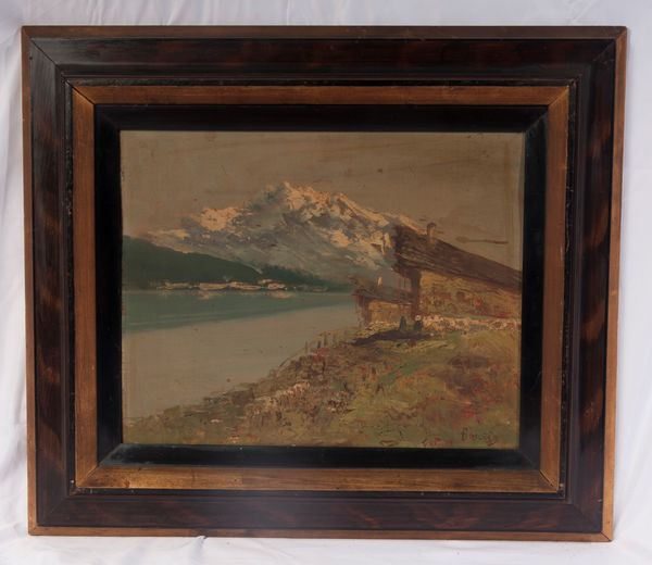 Veduta di lago con montagne  - Asta Smart Auction: arredi, dipinti, sculture, strumenti musicali, ceramiche e altro a prezzi vantaggiosi - Associazione Nazionale - Case d'Asta italiane