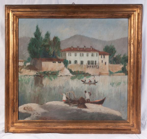 Franco Dani : Paesaggio lacustre barche  - Asta Smart Auction: arredi, dipinti, sculture, strumenti musicali, ceramiche e altro a prezzi vantaggiosi - Associazione Nazionale - Case d'Asta italiane