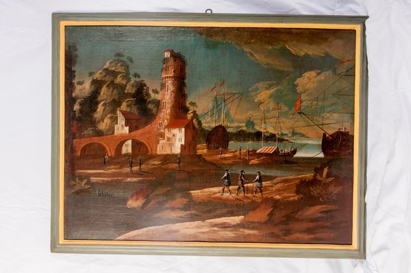 Veduta di marina con imbarcazioni e costruzioni  - Asta Smart Auction: arredi, dipinti, sculture, strumenti musicali, ceramiche e altro a prezzi vantaggiosi - Associazione Nazionale - Case d'Asta italiane