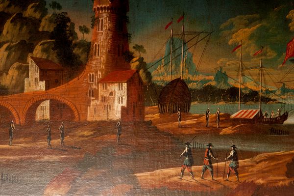 Veduta di marina con imbarcazioni e costruzioni  - Asta Smart Auction: arredi, dipinti, sculture, strumenti musicali, ceramiche e altro a prezzi vantaggiosi - Associazione Nazionale - Case d'Asta italiane