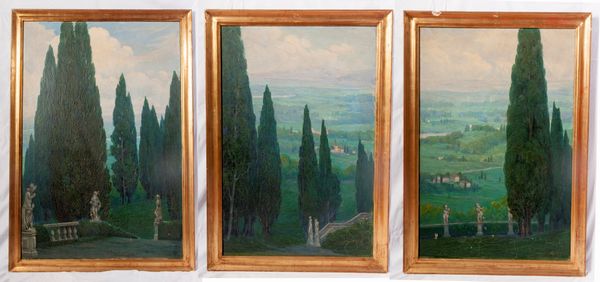 LUIGI TARRA : Scorcio di paesaggio con viale e  cipressi  - Asta Smart Auction: arredi, dipinti, sculture, strumenti musicali, ceramiche e altro a prezzi vantaggiosi - Associazione Nazionale - Case d'Asta italiane