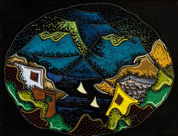 Pippo Oriani : Angolo della costa ligure  - Asta Smart Auction: arredi, dipinti, sculture, strumenti musicali, ceramiche e altro a prezzi vantaggiosi - Associazione Nazionale - Case d'Asta italiane