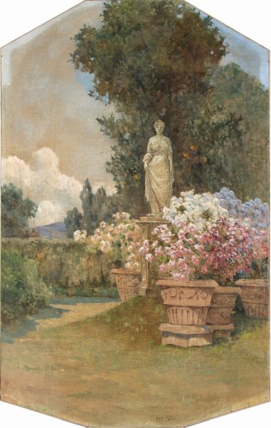 Adolfo Tommasi : Giardino con statua di villa toscana  - Asta Smart Auction: arredi, dipinti, sculture, strumenti musicali, ceramiche e altro a prezzi vantaggiosi - Associazione Nazionale - Case d'Asta italiane
