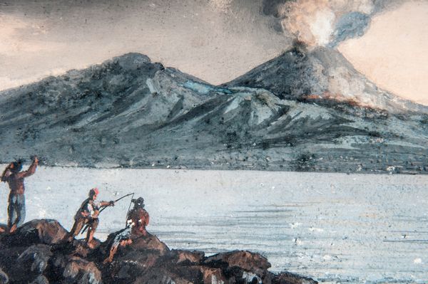 Veduta del Vesuvio in eruzione con barche  - Asta Smart Auction: arredi, dipinti, sculture, strumenti musicali, ceramiche e altro a prezzi vantaggiosi - Associazione Nazionale - Case d'Asta italiane