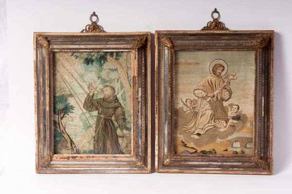 S. Francesco e S. Giovanni, coppia di ricami  - Asta Smart Auction: arredi, dipinti, sculture, strumenti musicali, ceramiche e altro a prezzi vantaggiosi - Associazione Nazionale - Case d'Asta italiane