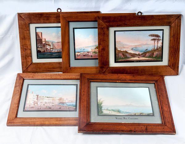 Lotto di cinque vedute di Napoli  - Asta Smart Auction: arredi, dipinti, sculture, strumenti musicali, ceramiche e altro a prezzi vantaggiosi - Associazione Nazionale - Case d'Asta italiane