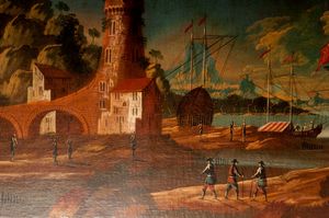 Veduta di marina con imbarcazioni e costruzioni  - Asta Smart Auction: arredi, dipinti, sculture, strumenti musicali, ceramiche e altro a prezzi vantaggiosi - Associazione Nazionale - Case d'Asta italiane