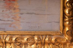 NICOLAS  DE CORSI : Scorcio di marina con barche e personaggi  - Asta Smart Auction: arredi, dipinti, sculture, strumenti musicali, ceramiche e altro a prezzi vantaggiosi - Associazione Nazionale - Case d'Asta italiane