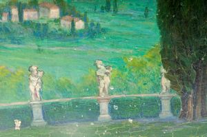 LUIGI TARRA : Scorcio di paesaggio con viale e  cipressi  - Asta Smart Auction: arredi, dipinti, sculture, strumenti musicali, ceramiche e altro a prezzi vantaggiosi - Associazione Nazionale - Case d'Asta italiane