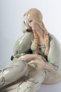 TIZIANO GALLI : Dama con cerbiatto  - Asta Smart Auction: arredi, dipinti, sculture, strumenti musicali, ceramiche e altro a prezzi vantaggiosi - Associazione Nazionale - Case d'Asta italiane