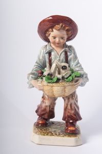 CARLO MOLLICA : Fanciullo con conigli  - Asta Smart Auction: arredi, dipinti, sculture, strumenti musicali, ceramiche e altro a prezzi vantaggiosi - Associazione Nazionale - Case d'Asta italiane
