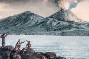 Veduta del Vesuvio in eruzione con barche  - Asta Smart Auction: arredi, dipinti, sculture, strumenti musicali, ceramiche e altro a prezzi vantaggiosi - Associazione Nazionale - Case d'Asta italiane