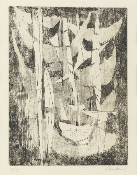 ENRICO PAULUCCI Genova 1901 - 1999 Torino : Reti e vele 1962  - Asta Grafica - Associazione Nazionale - Case d'Asta italiane