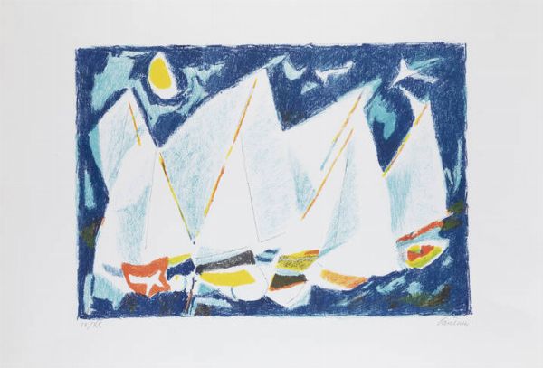 ENRICO PAULUCCI Genova 1901 - 1999 Torino : Vele  - Asta Grafica - Associazione Nazionale - Case d'Asta italiane