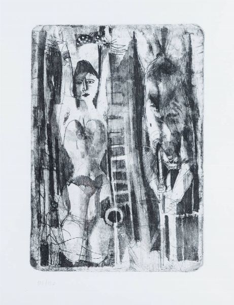 MARIO CALANDRI Torino 1914 - 1993 : Acrobati 1955  - Asta Grafica - Associazione Nazionale - Case d'Asta italiane