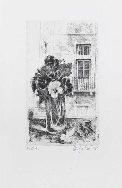 MARIO CALANDRI Torino 1914 - 1993 : Le viole 1980  - Asta Grafica - Associazione Nazionale - Case d'Asta italiane
