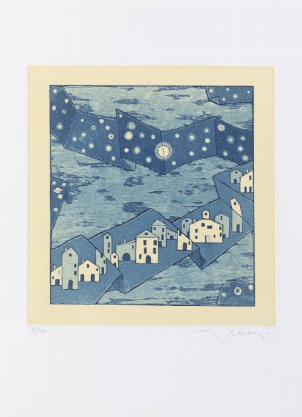 FRANCESCO CASORATI Torino 1934 - 2013 : Composizione con case  - Asta Grafica - Associazione Nazionale - Case d'Asta italiane