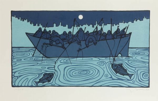 FRANCESCO CASORATI Torino 1934 - 2013 : Pescatori 1972  - Asta Grafica - Associazione Nazionale - Case d'Asta italiane