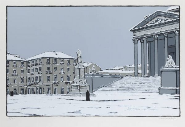 MARCHISIO GUGLIELMO Torino 1937 : Veduta della Gran Madre  - Asta Grafica - Associazione Nazionale - Case d'Asta italiane