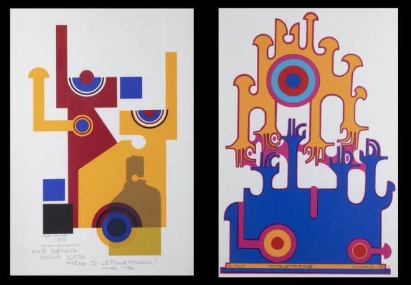 MARIO MOLINARI Coazze (TO) 1930 - 2000 Torino : Lotto di due serigrafie: A) Compenetrazione 1982 B) Ricordo della bottiglia 1983  - Asta Grafica - Associazione Nazionale - Case d'Asta italiane