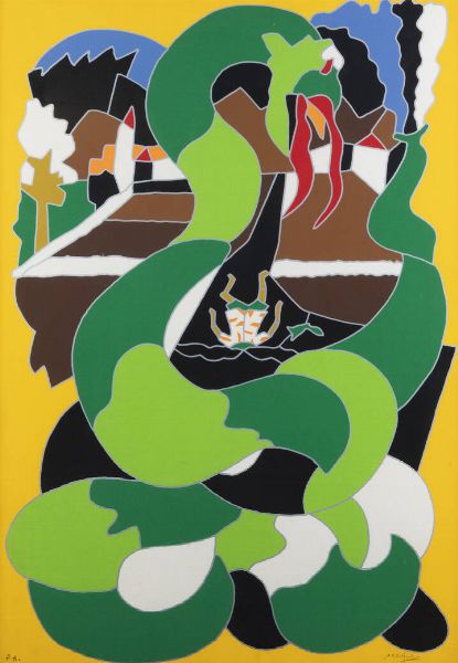 UGO NESPOLO Mosso Santa Maria (VC) 1941 : Pinocchio incontra un terribile serpente. Le Avventure di Pinocchio  - Asta Grafica - Associazione Nazionale - Case d'Asta italiane