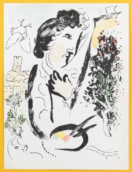 MARC CHAGALL Vitebsk (Russia) 1887 - 1985 Saint-Paul de Vence (Costa Azzurra) : Devant le tableau 1963  - Asta Grafica - Associazione Nazionale - Case d'Asta italiane