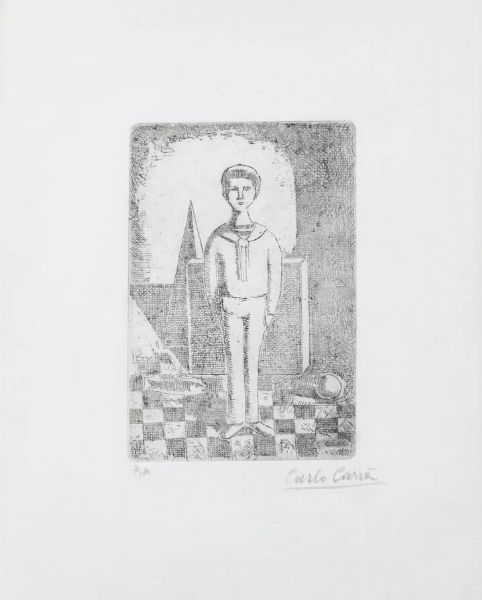 CARLO CARRA' Quargnento (AL) 1881 - 1966 Milano : Fanciullo  - Asta Grafica - Associazione Nazionale - Case d'Asta italiane