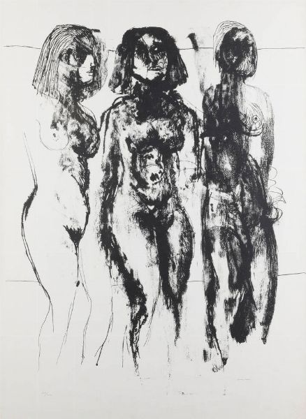 BRUNO CASSINARI Piacenza (PC) 1912 - 1992 Milano : Tre figure  - Asta Grafica - Associazione Nazionale - Case d'Asta italiane