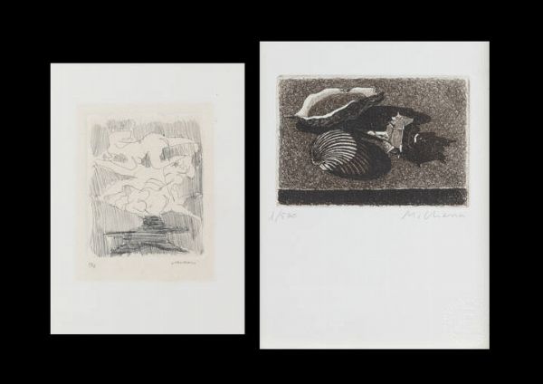 LOTTO DI DUE LITOGRAFIE : -M.Maccari  Senza titolo25x17 foglio  9 5x8 acquaforte  es. 1/12. Opera firmata in basso a destra (a matita sul foglio)  e numerata in basso a sinistra (a matita sul foglio) -M. Chessa  Conchiglie  24x16 foglio  8 6x12 5 acquaforte ed acquatinta  es. 1/500 . Opera firmata in basso a destra (a matita sul foglio)  numerata in basso a sinistra (a matita sul foglio).Presente timbro sul foglio della Stamperia del Borgo Po-Torino  - Asta Grafica - Associazione Nazionale - Case d'Asta italiane