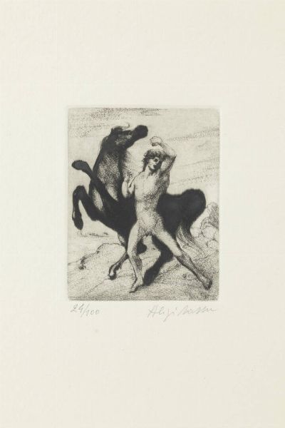 ALIGI SASSU Milano 1912 - 2000 : Figura e cavallo 1980  - Asta Grafica - Associazione Nazionale - Case d'Asta italiane