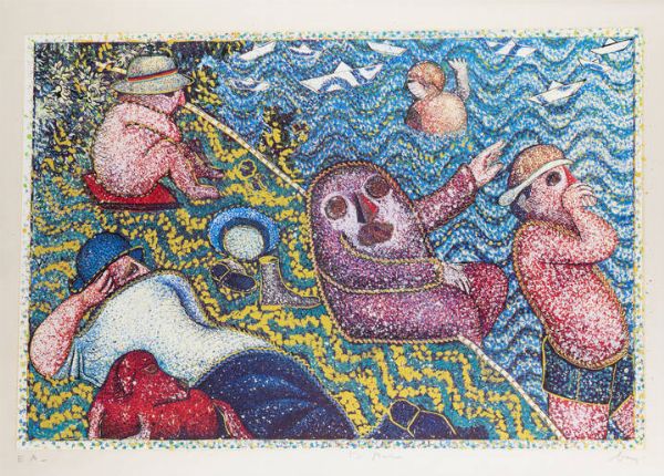 ENRICO BAJ Milano 1924 - 2003 Vergiate (VA) : La Baignade 1972  - Asta Grafica - Associazione Nazionale - Case d'Asta italiane