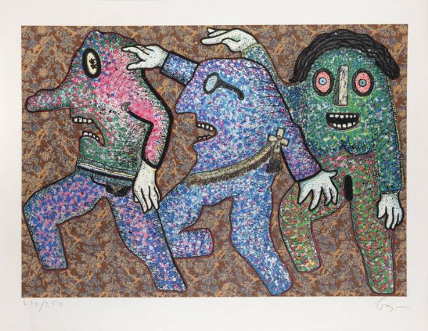 ENRICO BAJ Milano 1924 - 2003 Vergiate (VA) : Balletto americano 1973  - Asta Grafica - Associazione Nazionale - Case d'Asta italiane