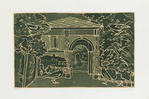 FRANCESCO CASORATI Torino 1934 - 2013 - Paesaggio con architettura e uccelli