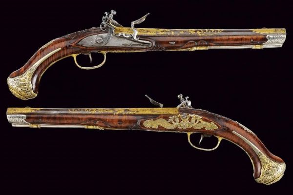 Bellissimo paio di pistole a pietra focaia per il mercato orientale  - Asta Rare Armi Antiche e Militaria da tutto il mondo - Associazione Nazionale - Case d'Asta italiane